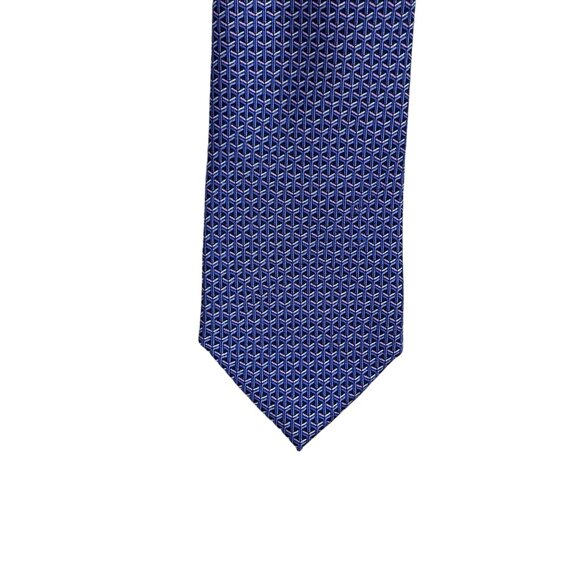Michael Kors Mens Silk Tie Geometric Pattern Blue & Purple 58" Length - Picture 2 of 7